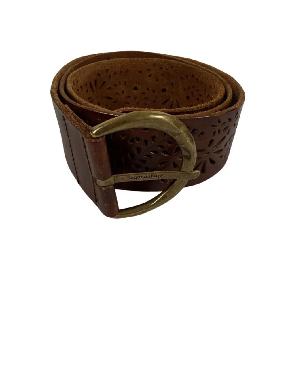 Abercrombie Brown Leather Cutout Belt  Brass Buckle Large Cowgirl Folksy Boho